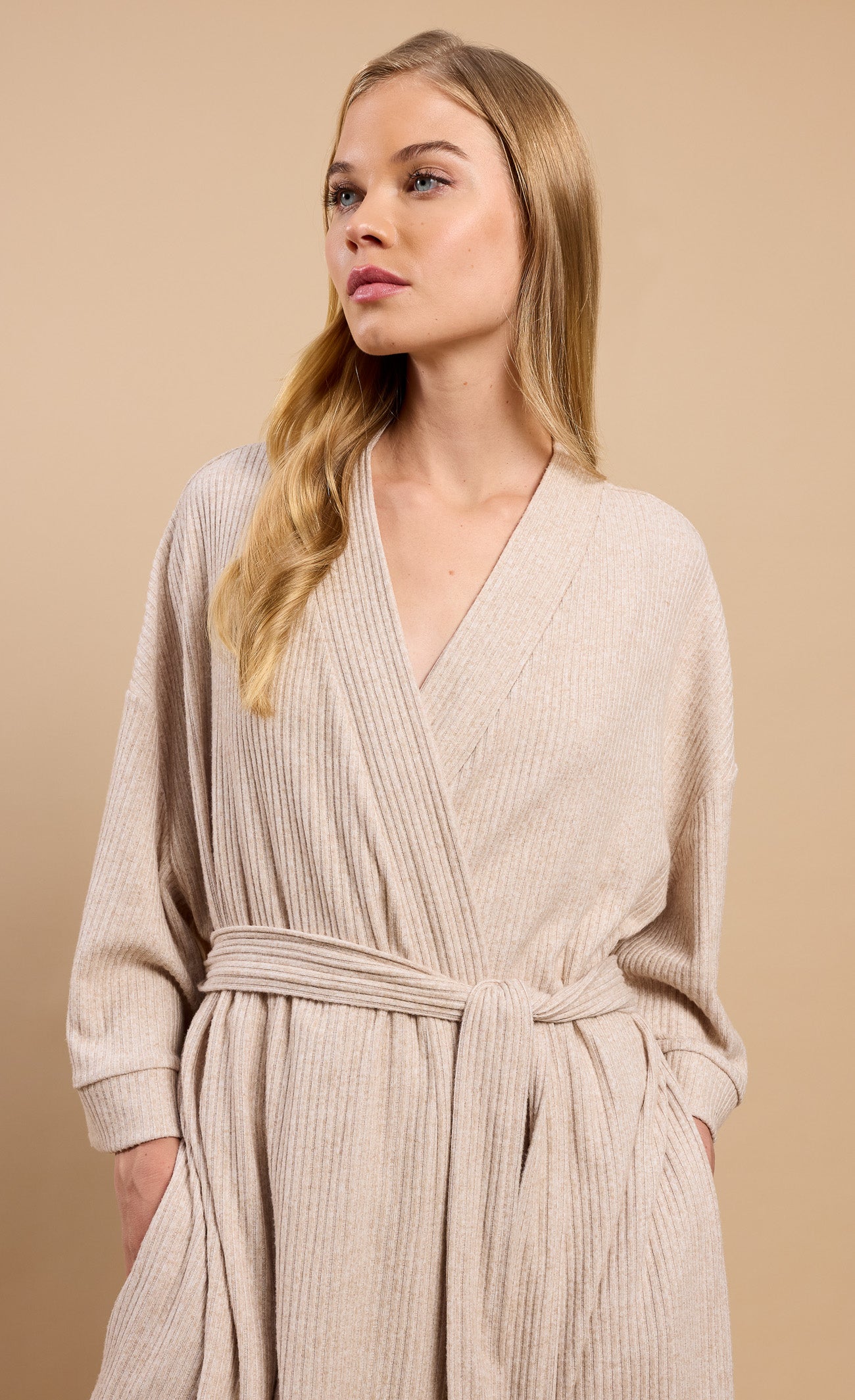 Oatmeal Ribbed Dressing Gown by Vicky Pattison