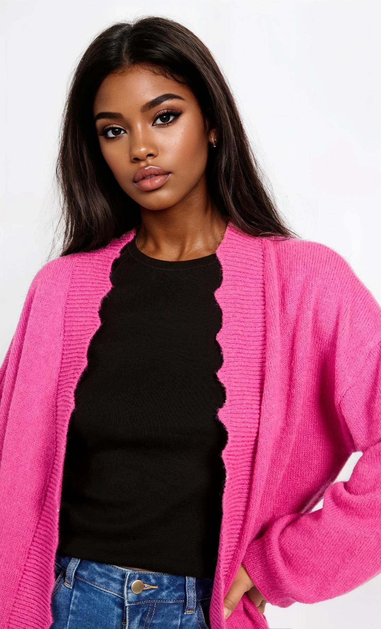 Pink Knit Scallop Cardigan