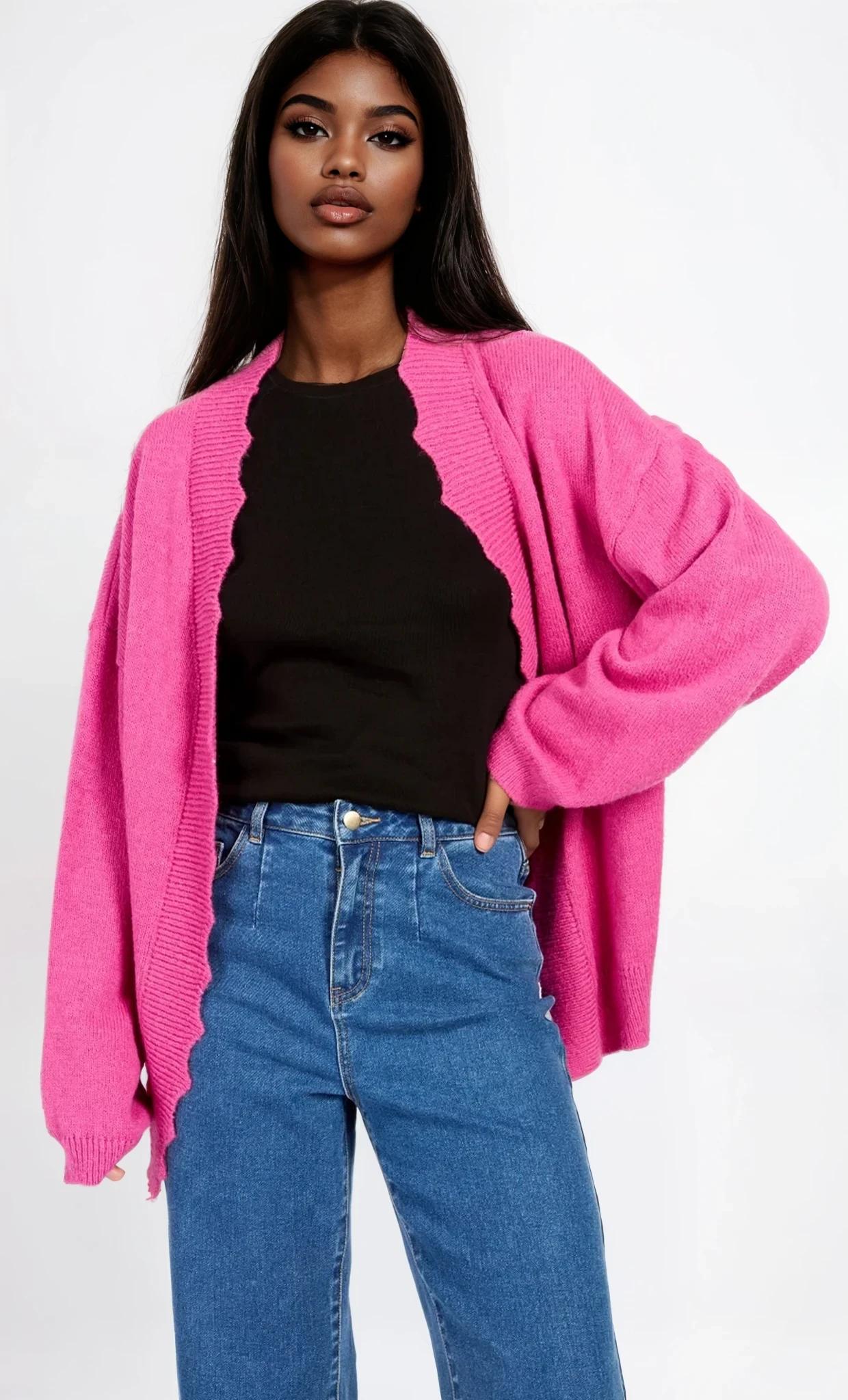 Pink Knit Scallop Cardigan