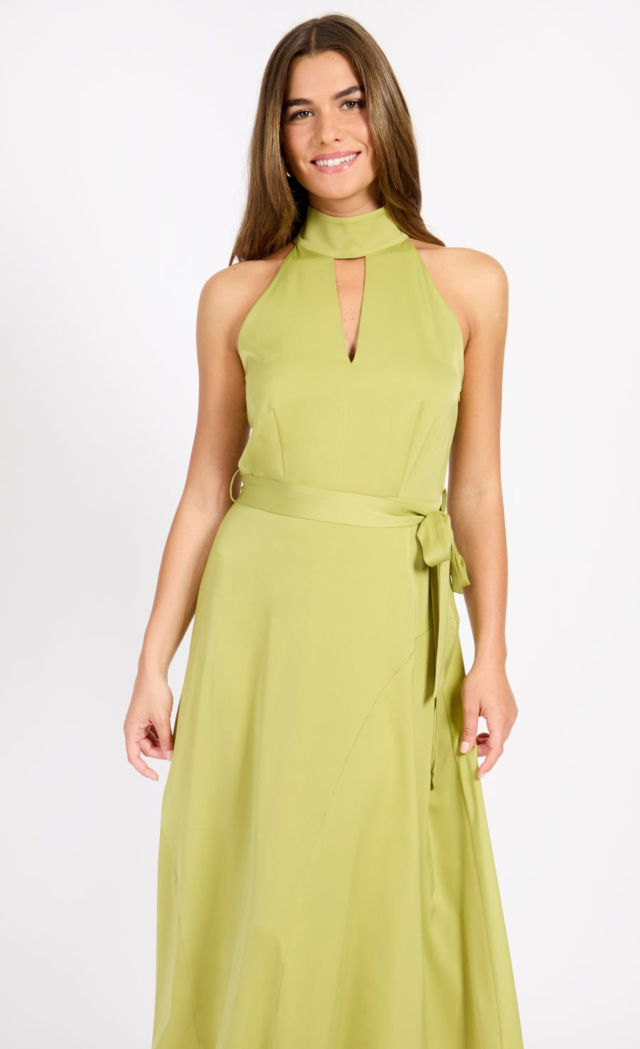 Olive Satin Midaxi Dress