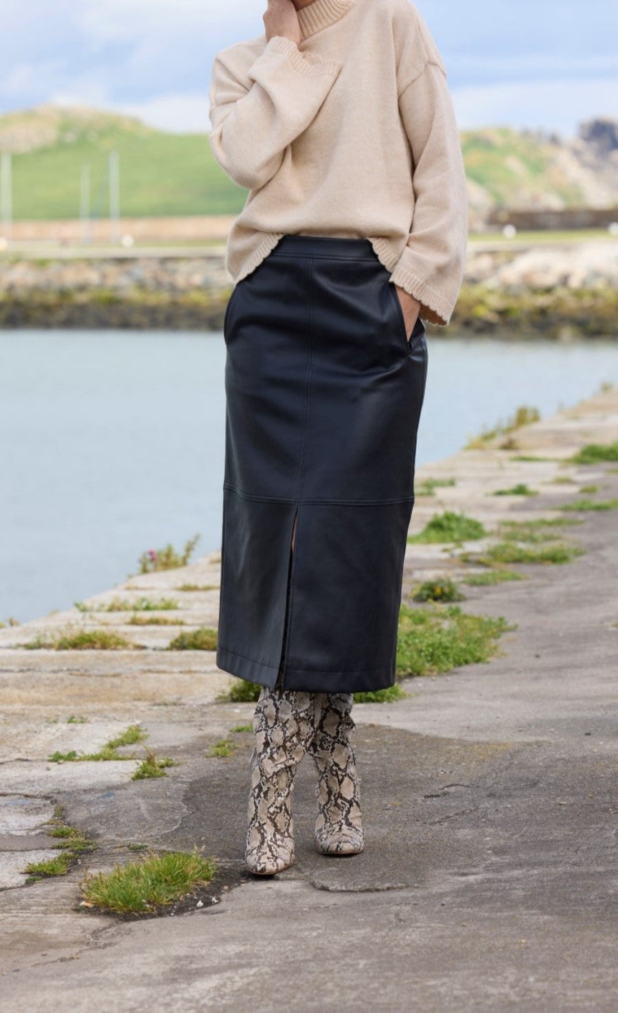 Black PU Midaxi Skirt - Main Image
