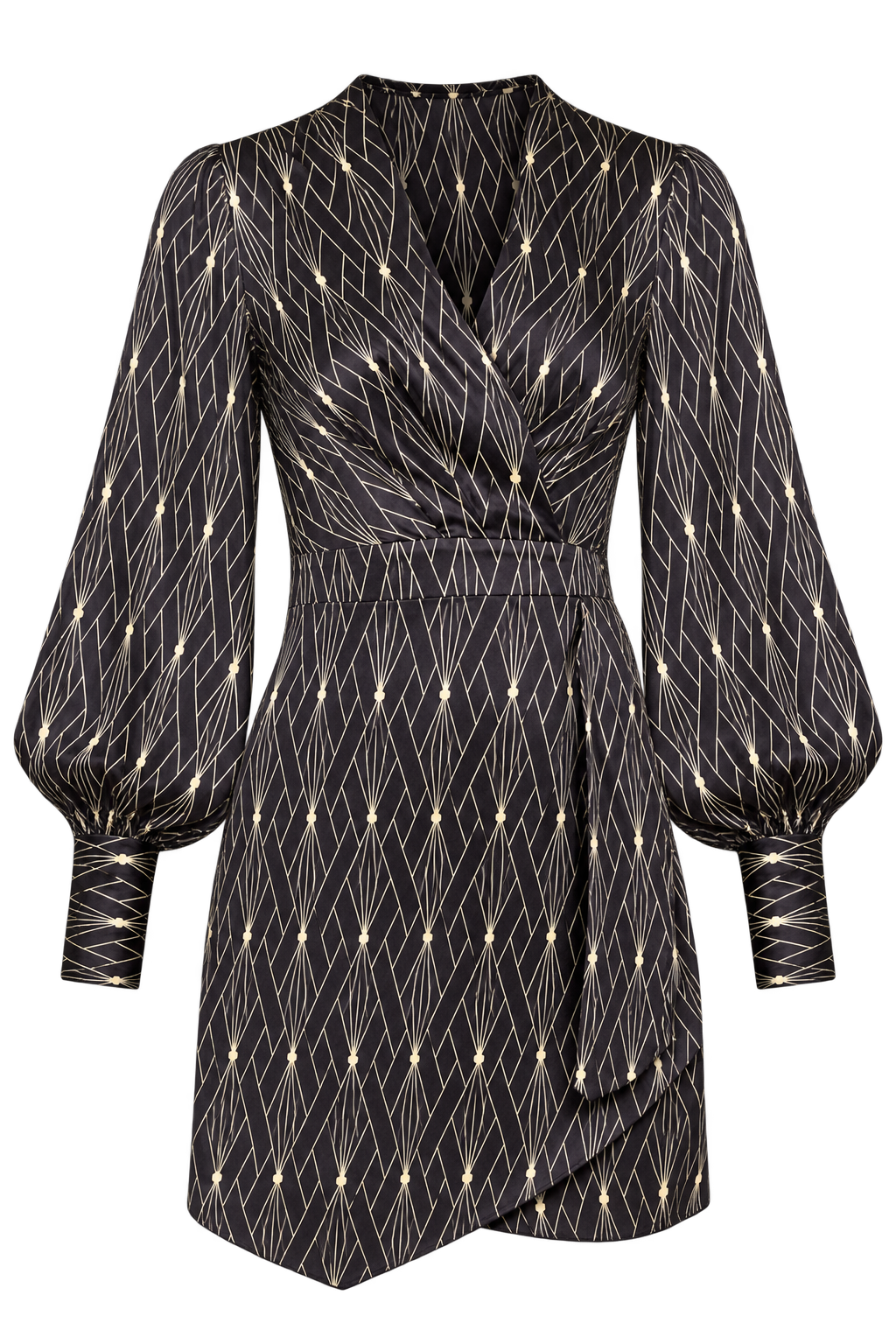 Clark Black Deco Print Mock Wrap Mini Dress