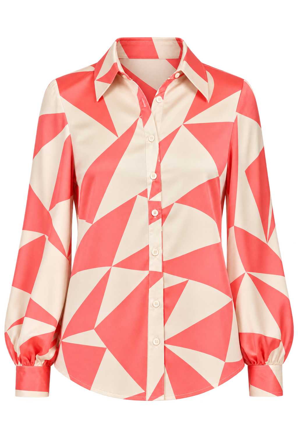 Briana Coral Geo Print Satin Shirt