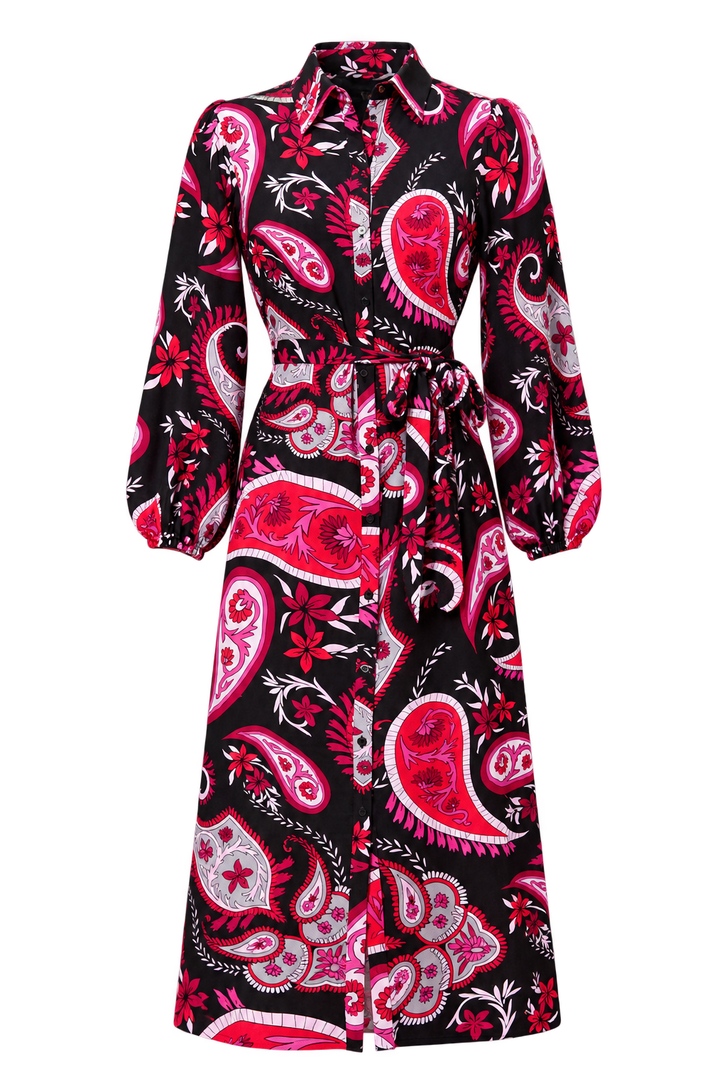Cornelia Red Paisley Print Midi Dress by Saffron and Amber