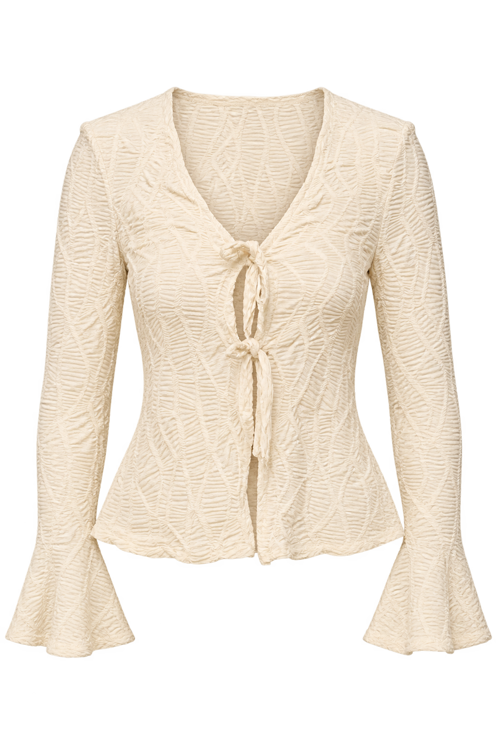 Davina Cream Textured Tie-Up Detail Top