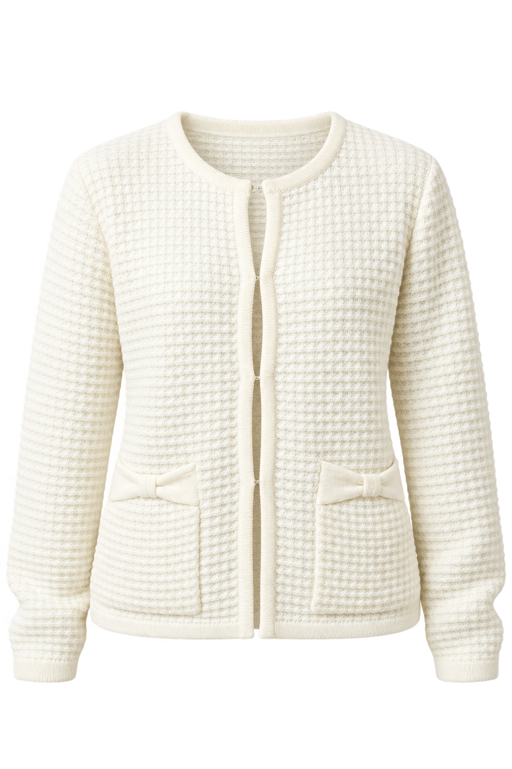 Celeste Cream Knitted Bow Pocket Detail Cardigan