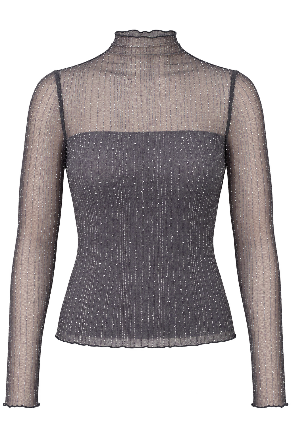 Delphine Grey Mesh Embellished High Neck Top