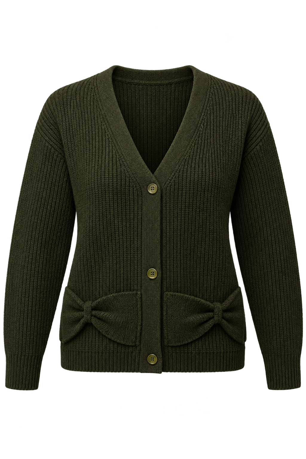Ivanna Khaki Bow Pocket Detail Cardigan