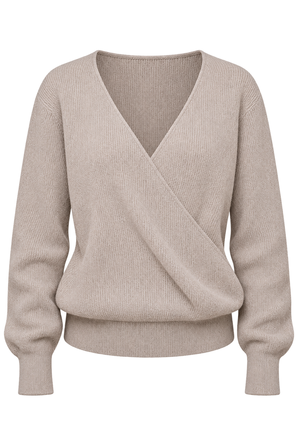 Dulcie Taupe Wrap V‑Neck Long Sleeve Regular Fit Jumper