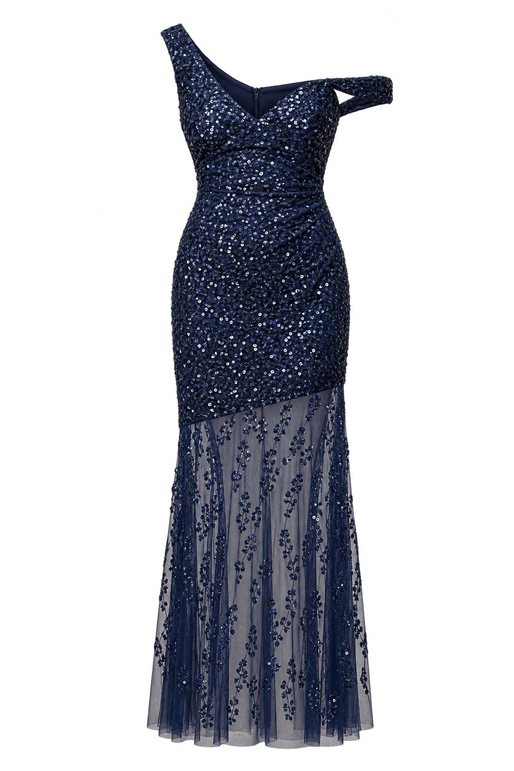 Capri Navy Asymetric Embellished Maxi Dress