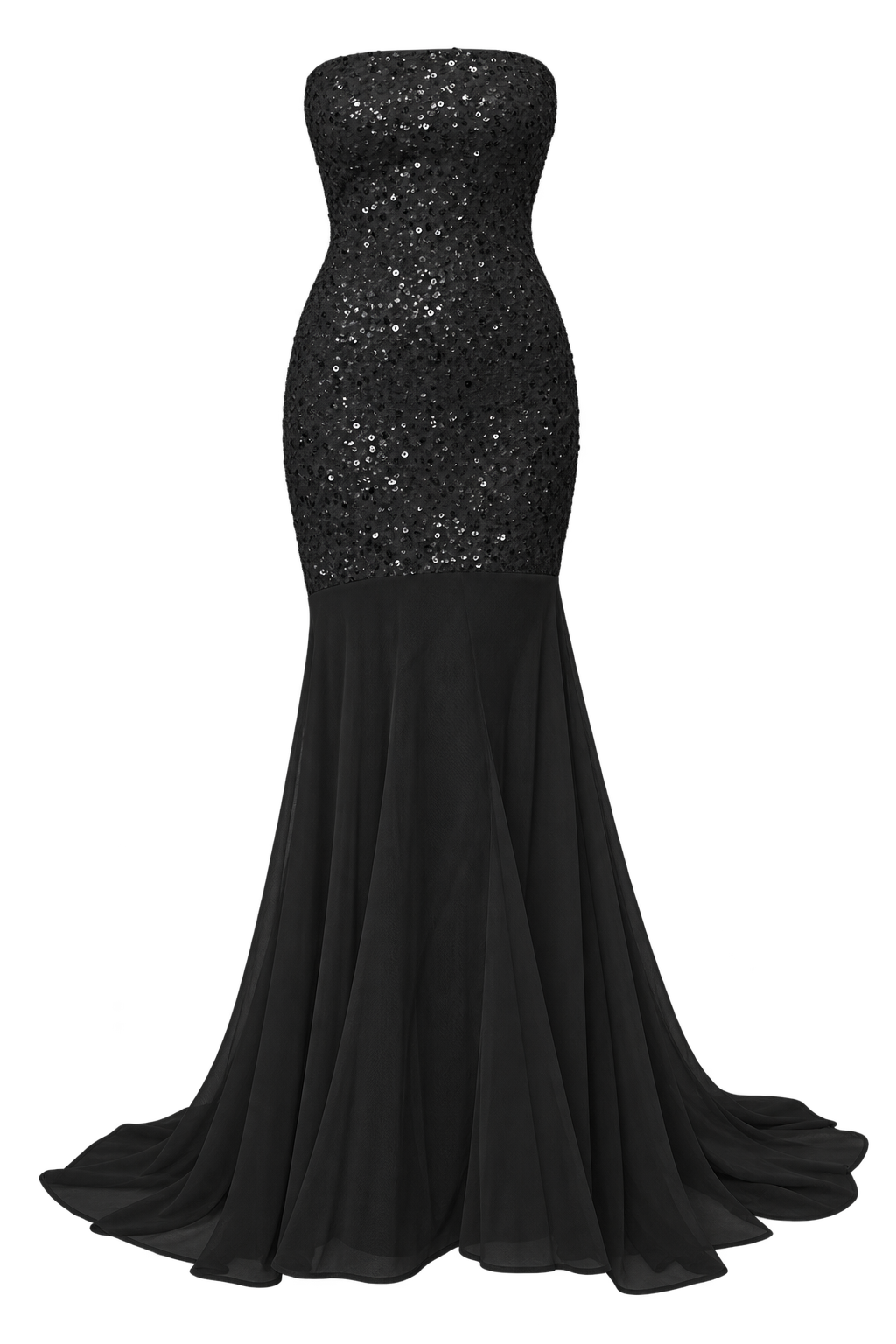 Harlow Black Mesh Train Embellished Maxi Dress