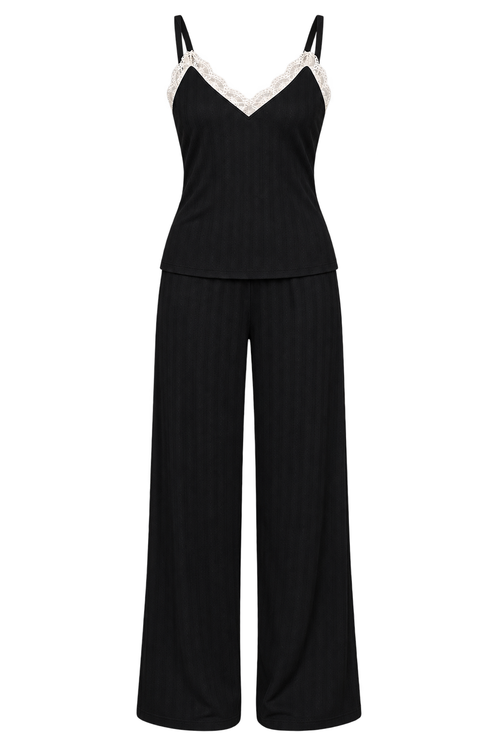 Gloria Black Pointelle Cami And Trouser Lounge Set by Vicky Pattison