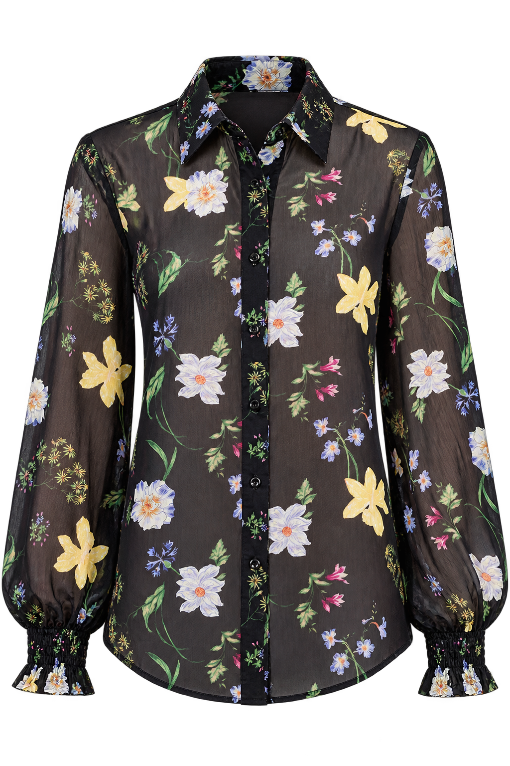 Portia Black Floral Print Chiffon Shirt