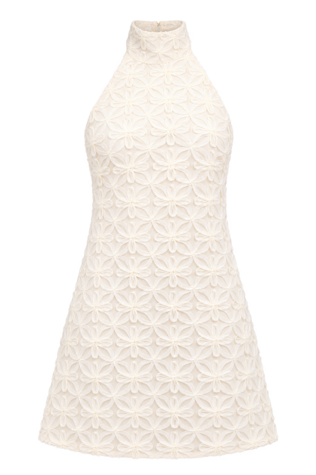 Solenne Cream Textured Halterneck Mini Dress