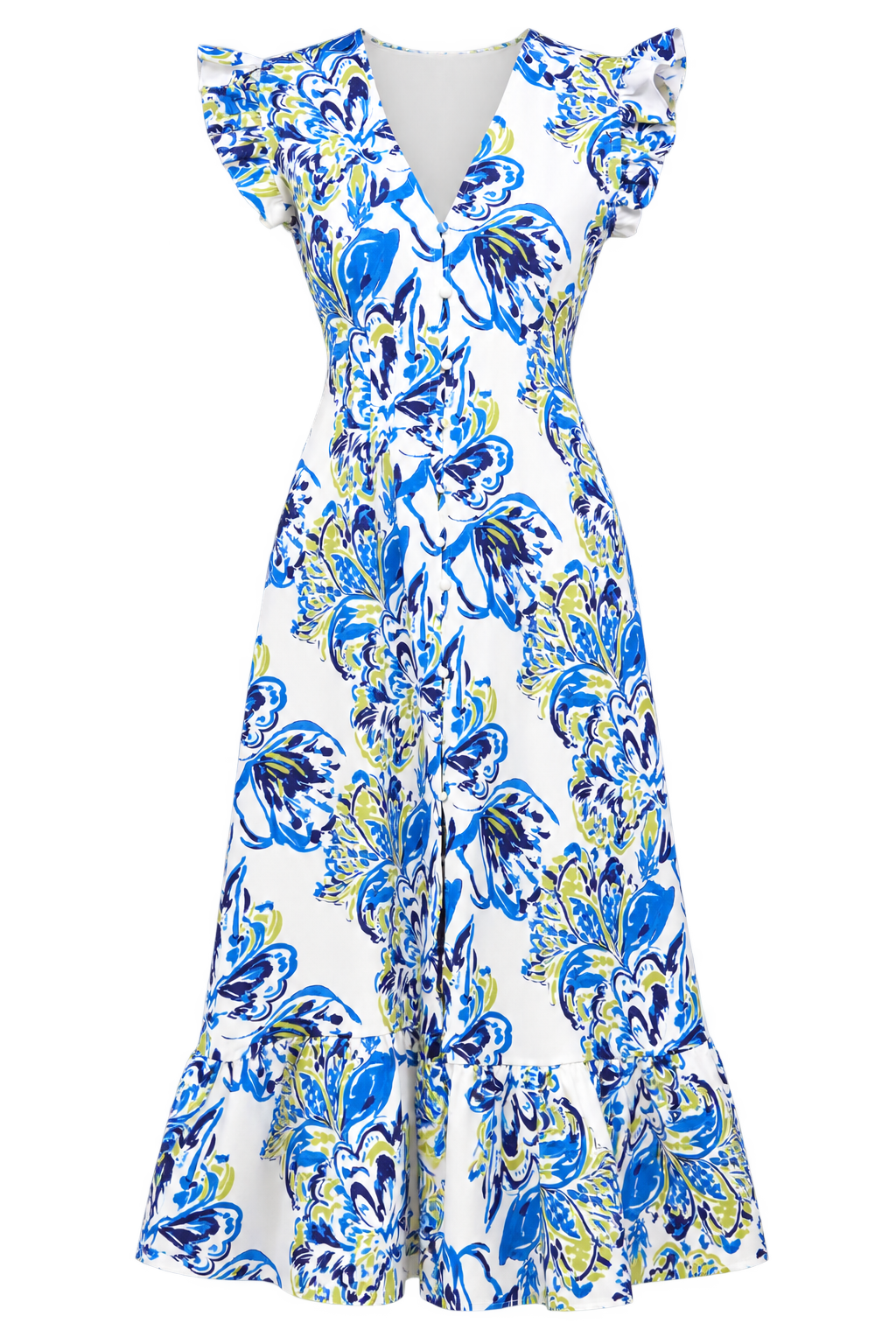 Honora Blue Floral Print Button Down Midaxi Dress