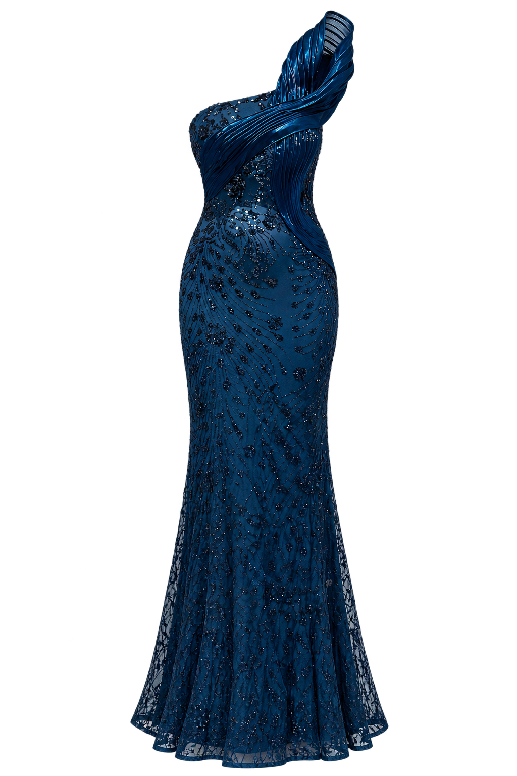Theodora Blue Embellished Swirl Detail Maxi Dress