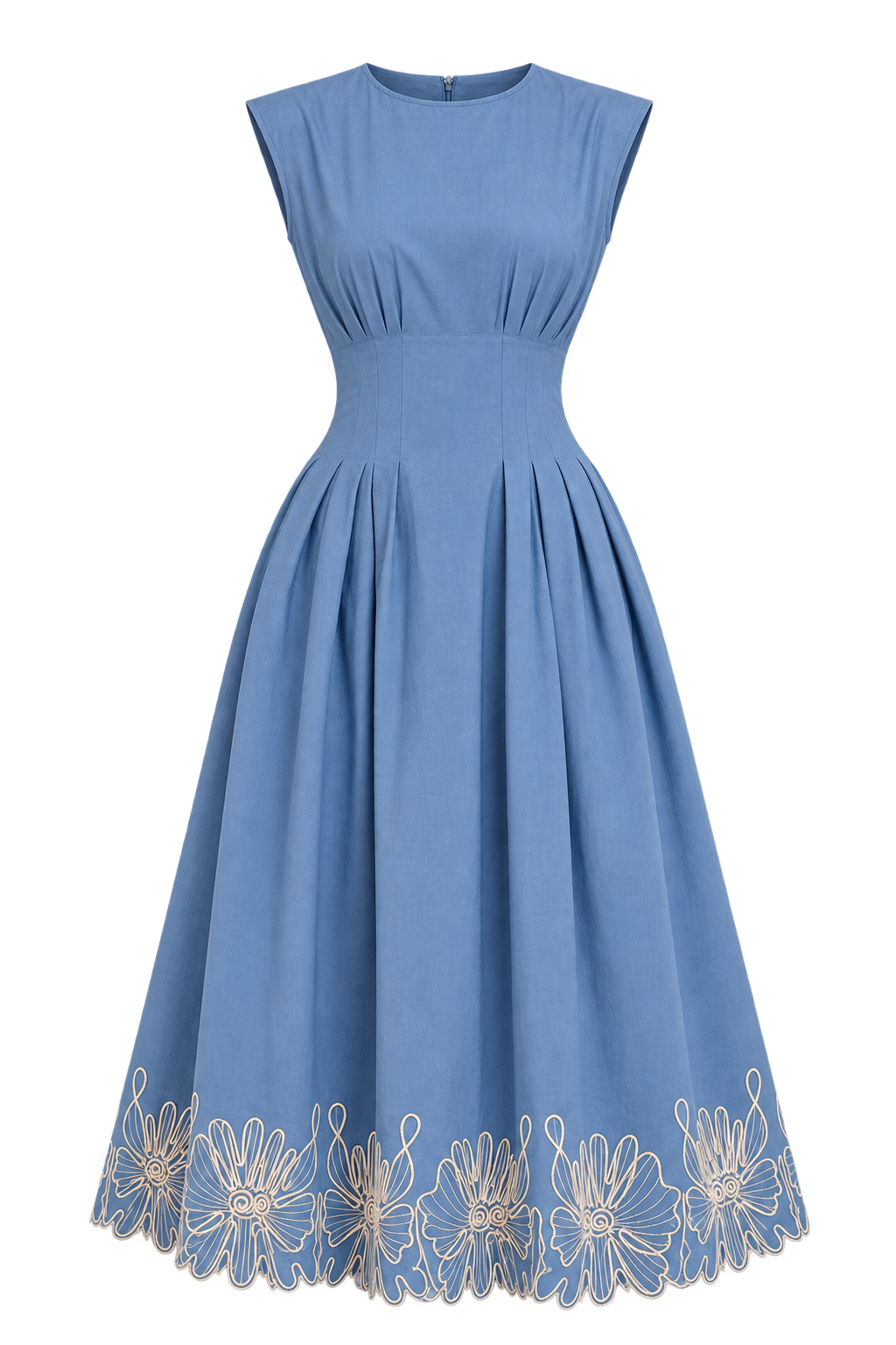 Krista Blue Sleeveless Embroidered Midi Dress
