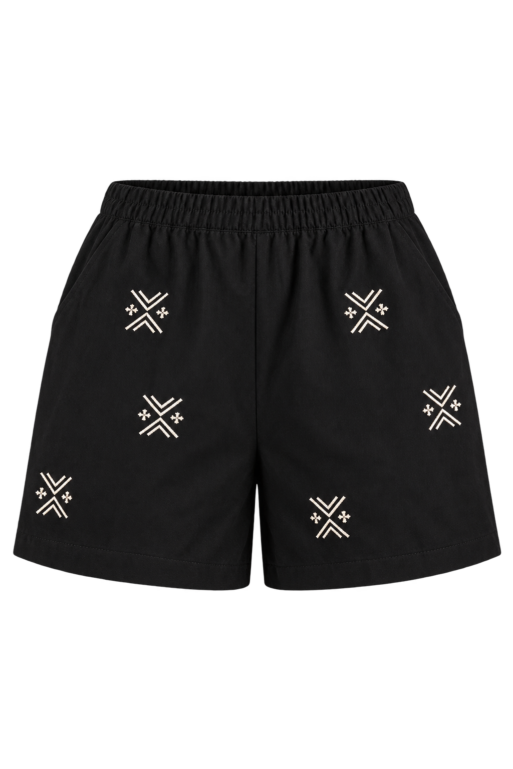Laura Black Embroidered Cotton Shorts