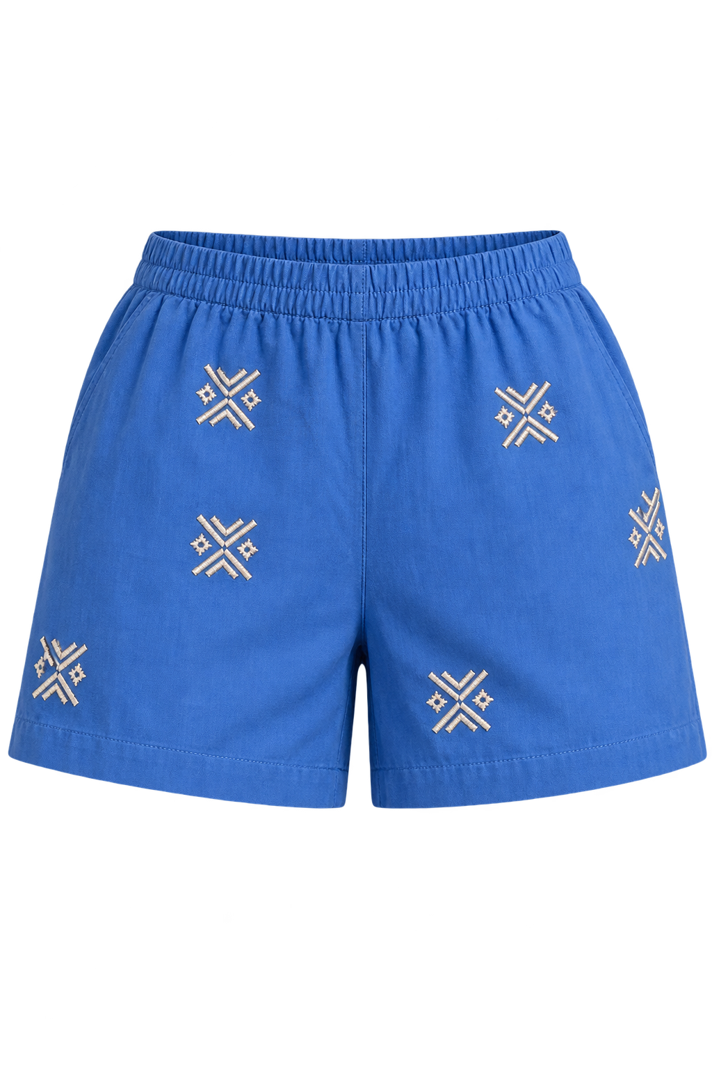 Laura Blue Embroidered Cotton Shorts