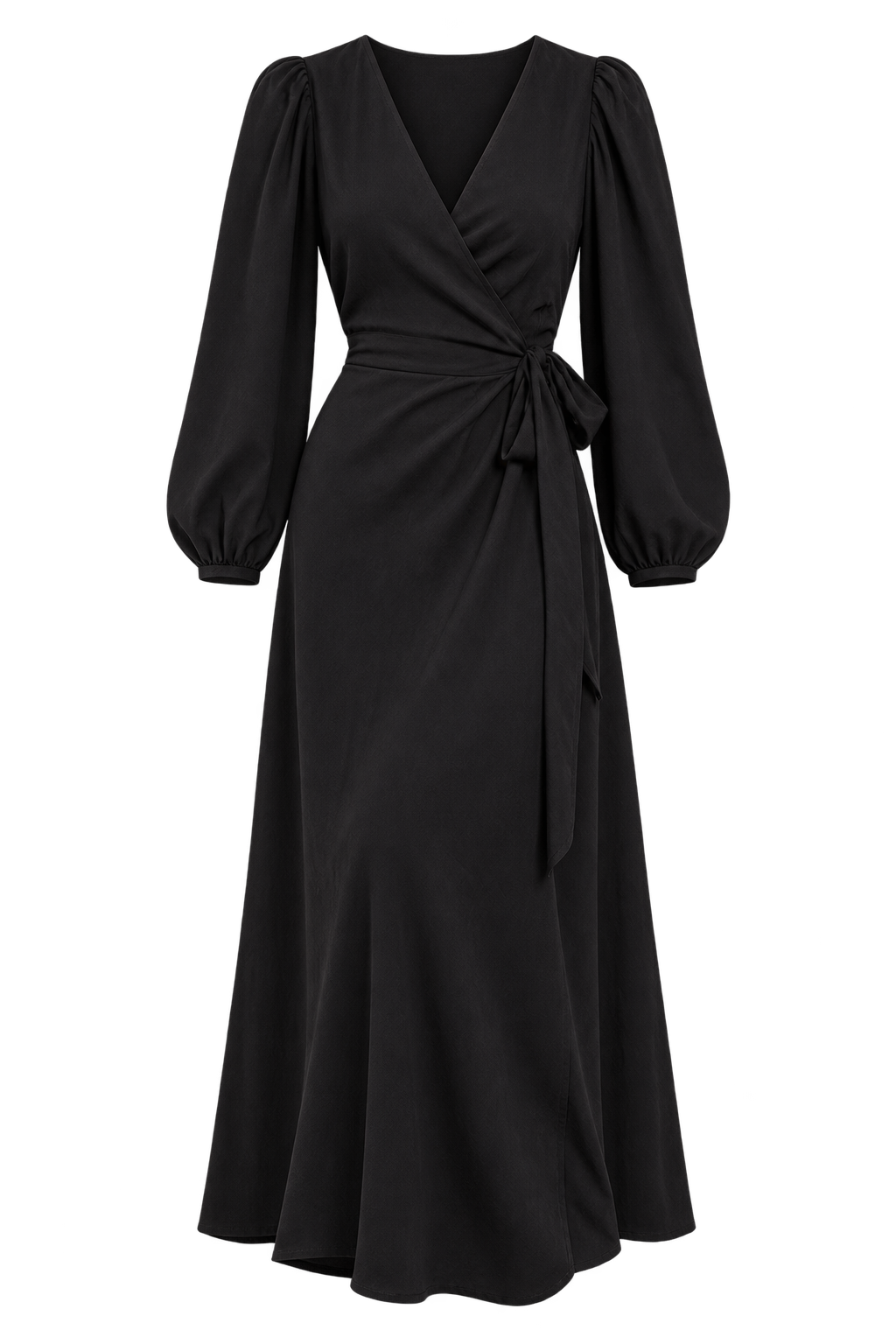 Letitia Black Long Sleeve Wrap Midi Dress