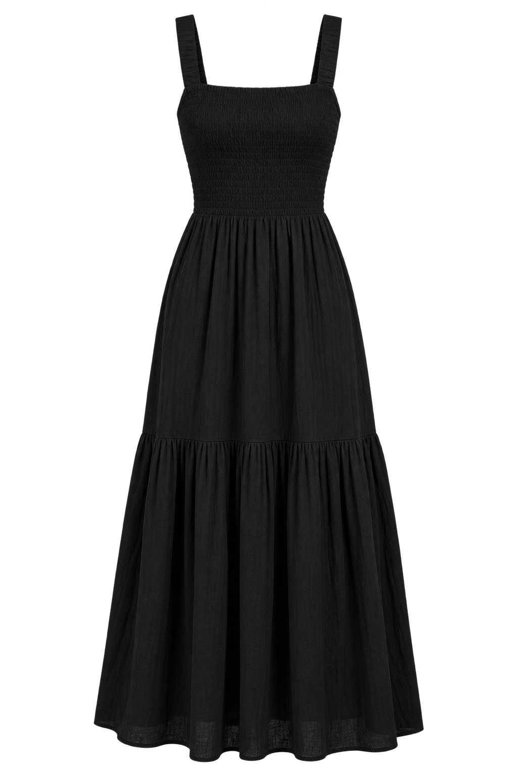 Liliana Black Cotton Gauze Smocked Maxi Dress