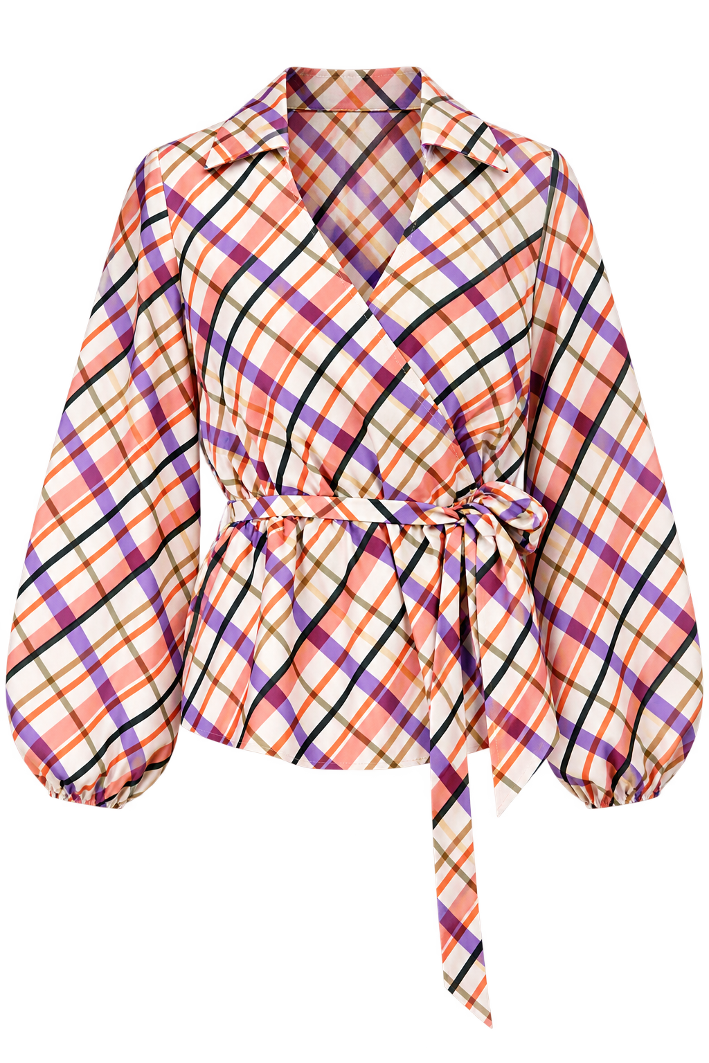 Iris Check Wrap Top