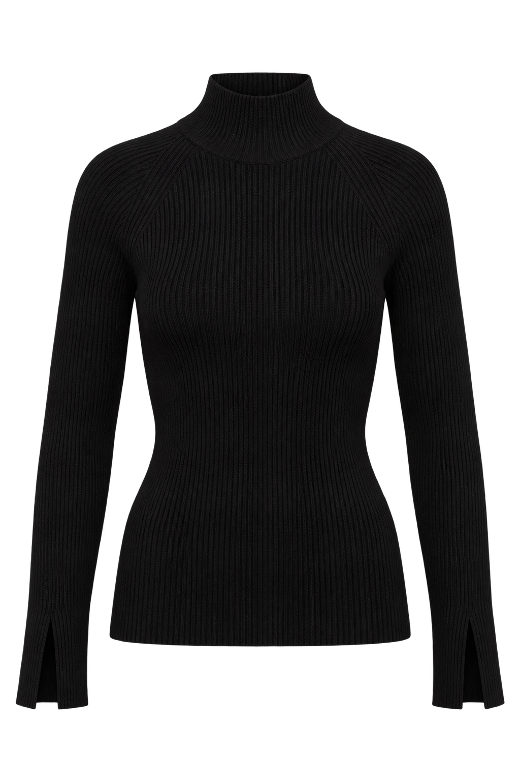 Lorelei Black Split Sleeve Rib Knit Top