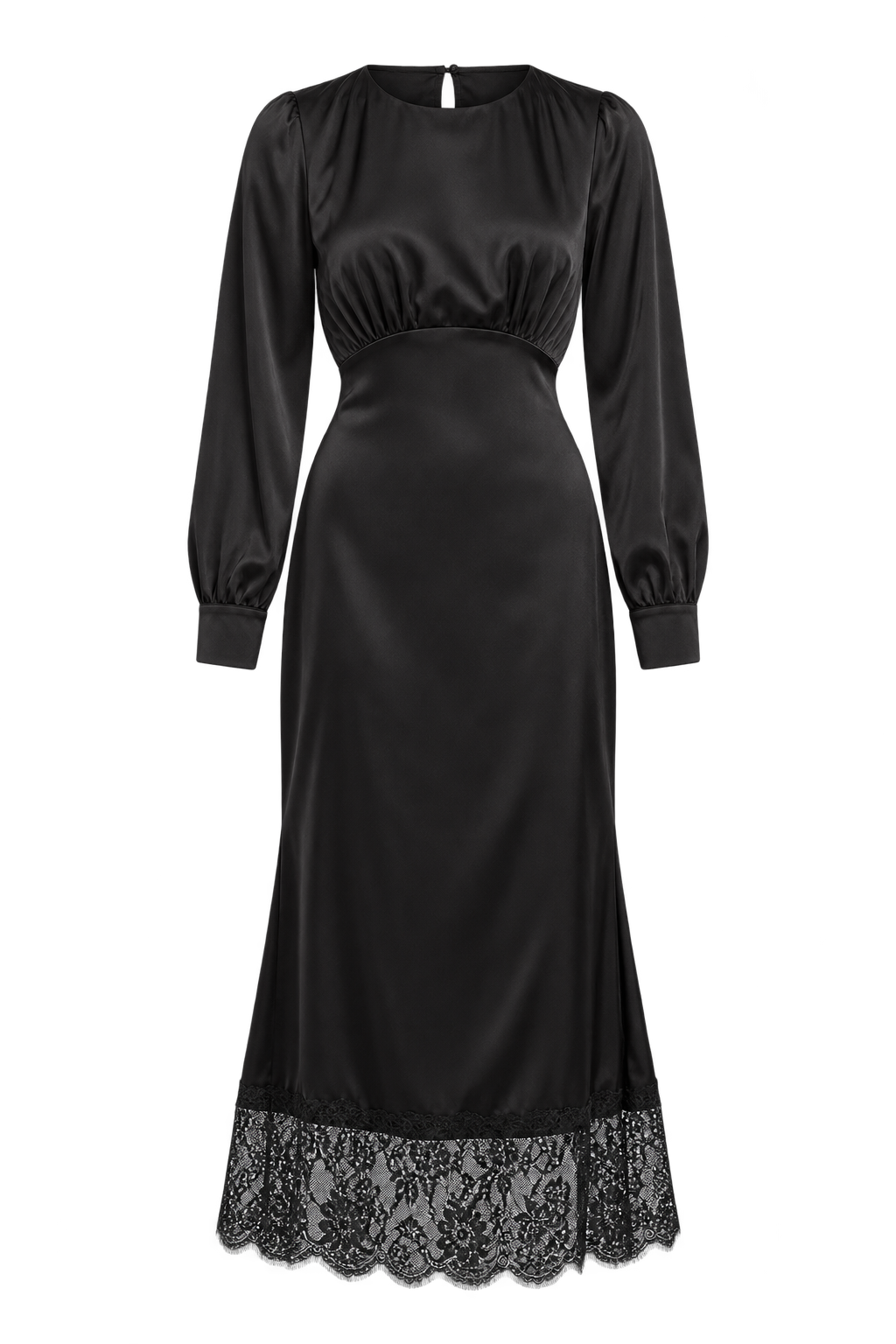 Renan Black Satin and Lace Midaxi Dress