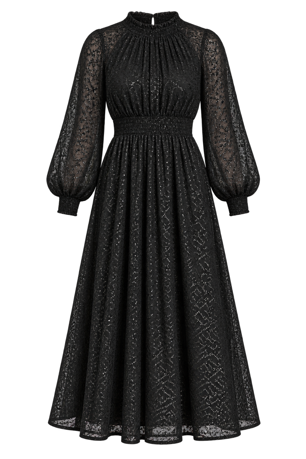 Salvia Black Metallic Texture Midaxi Dress