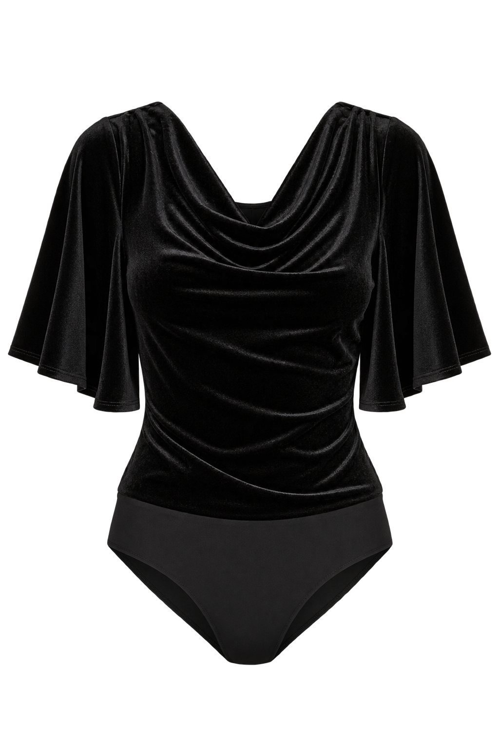 Lempicka Black Velvet Draped Bodysuit