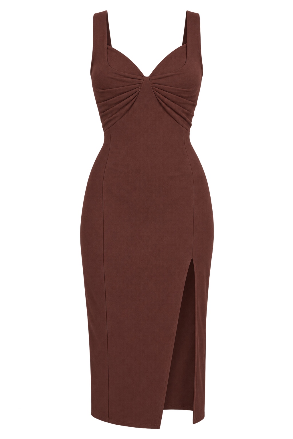 Vieira Chocolate Brown Knot Front Midi Dress