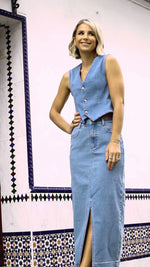 Mid-Blue Denim Midaxi Skirt by Vogue Williams