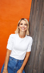 Cream Ruched Sleeve T-Shirt by Vogue Williams
