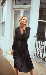 Black Satin Houndstooth Mock Wrap Midaxi Dress by Vogue Williams