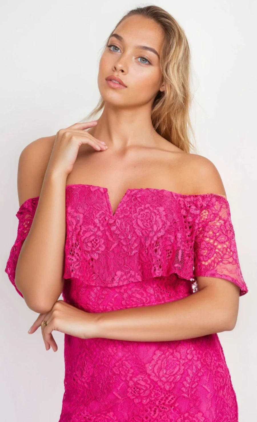 iSKA Pink Lace Bardot Mini Dress