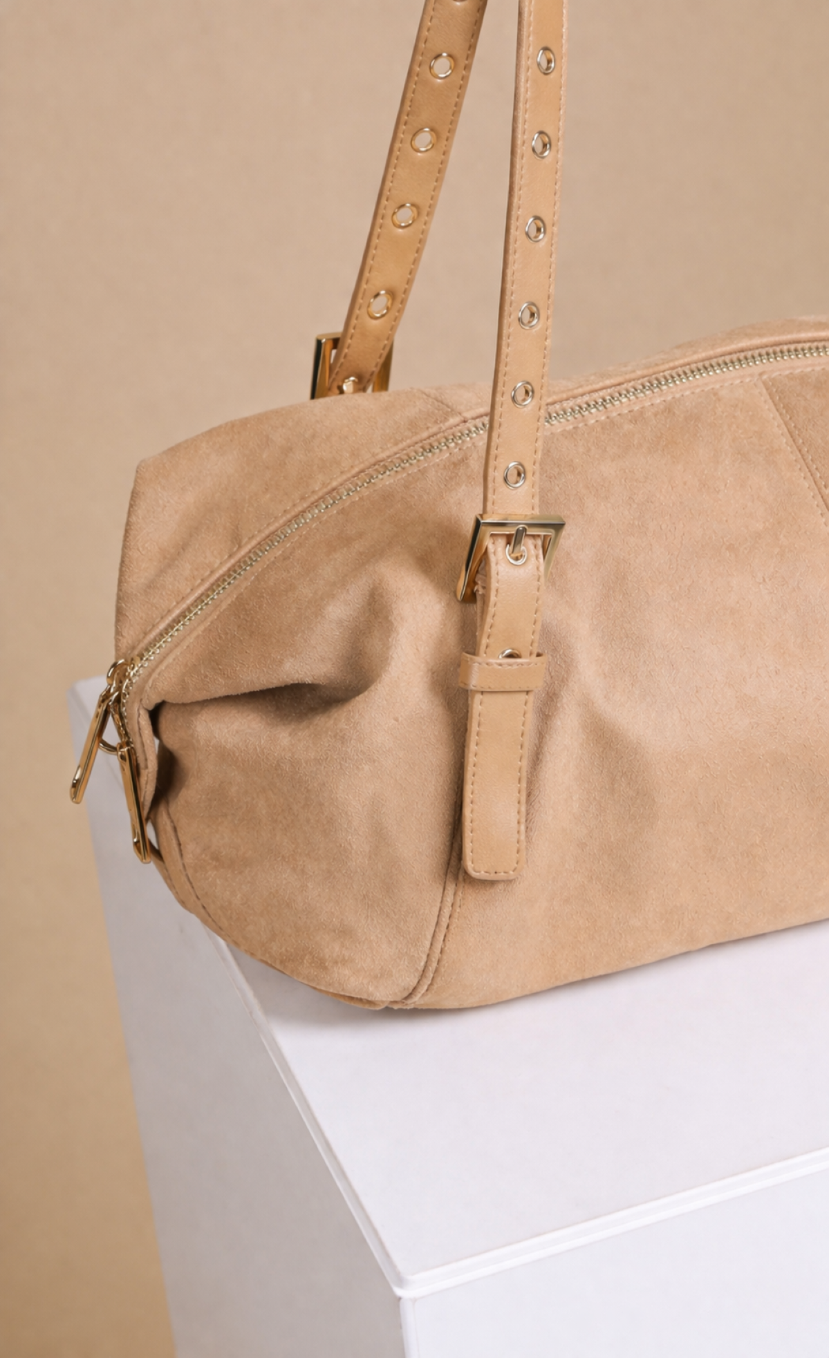 Camel Faux Suede  Shoulder Bag