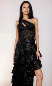 Viviana Black Tiered Ruffle One Shoulder Sequin Maxi DressDressesSequin DressLittle Mistress