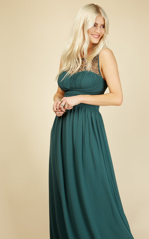 Grace Pine Embellishment Sweetheart Maxi Dress