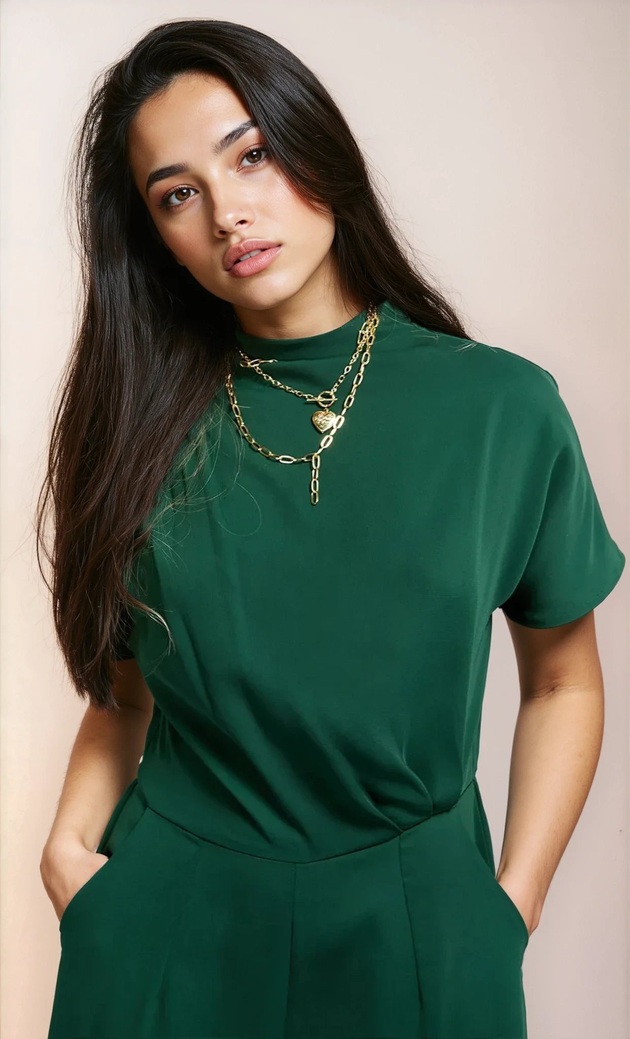 Green Drape Detail Jumpsuit