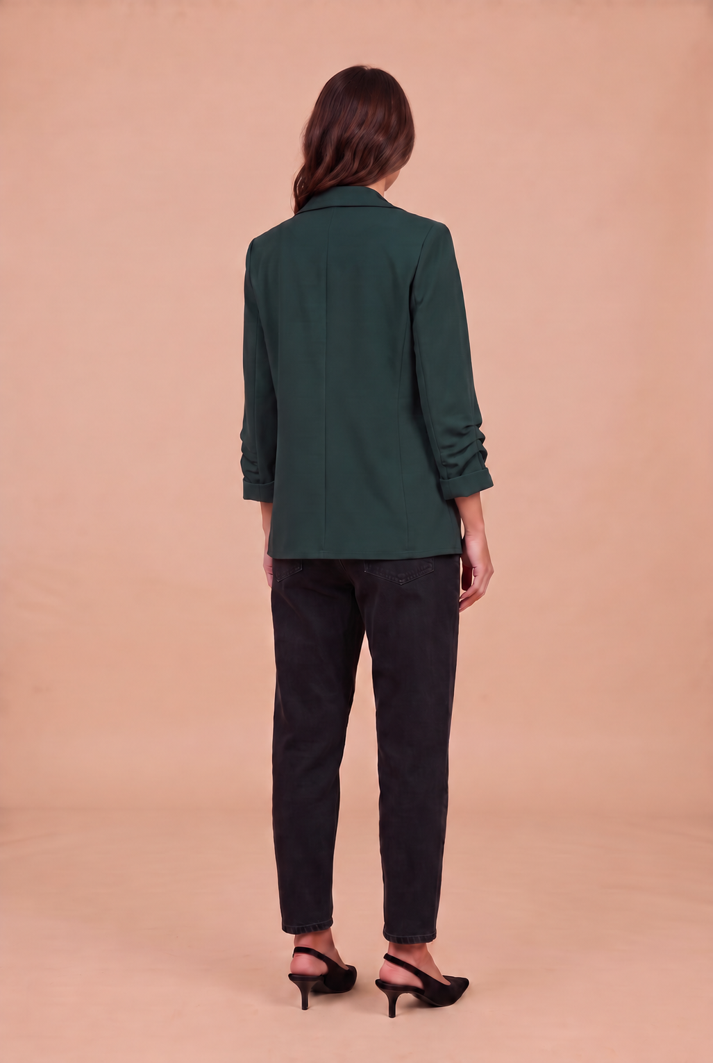 Sofia Bottle Green Ruched Sleeve Relaxed Blazer