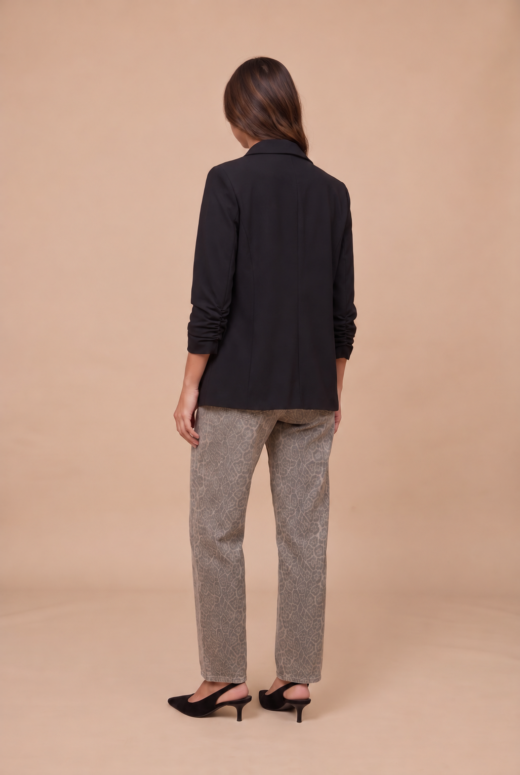 Sofia Black Ruched Sleeve Relaxed Blazer