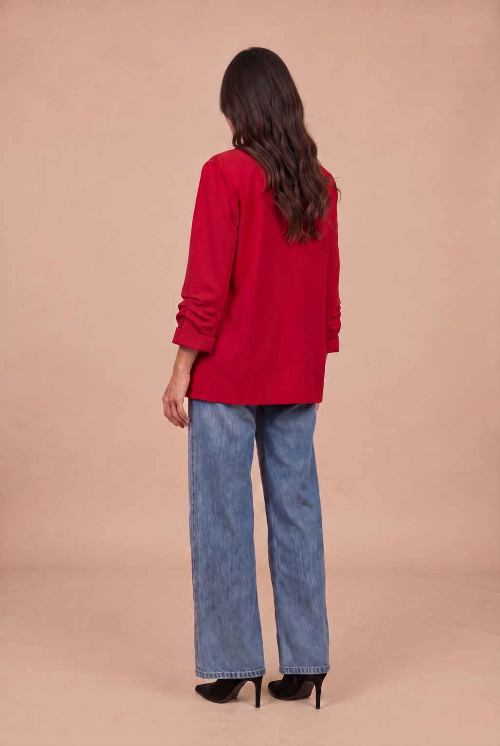 Sofia Red Ruched Sleeve Relaxed Blazer