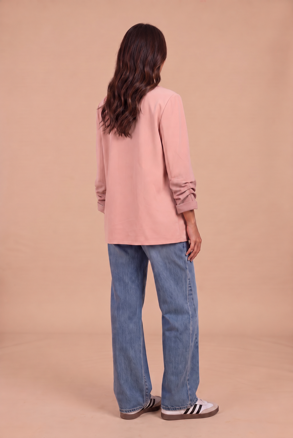 Sofia Nude Ruched Sleeve Relaxed Blazer