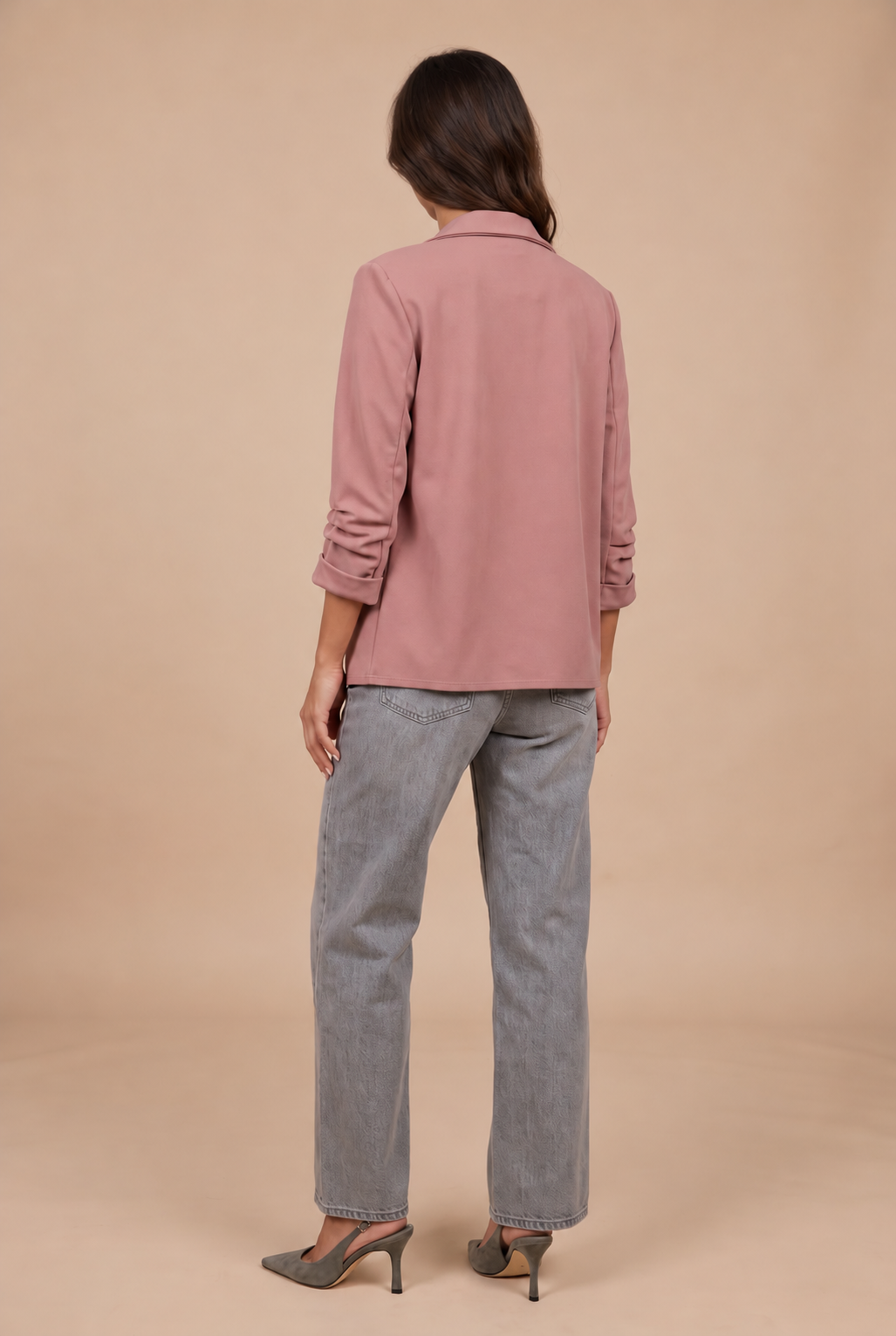 Sofia Blush Pink Ruched Sleeve Relaxed Blazer