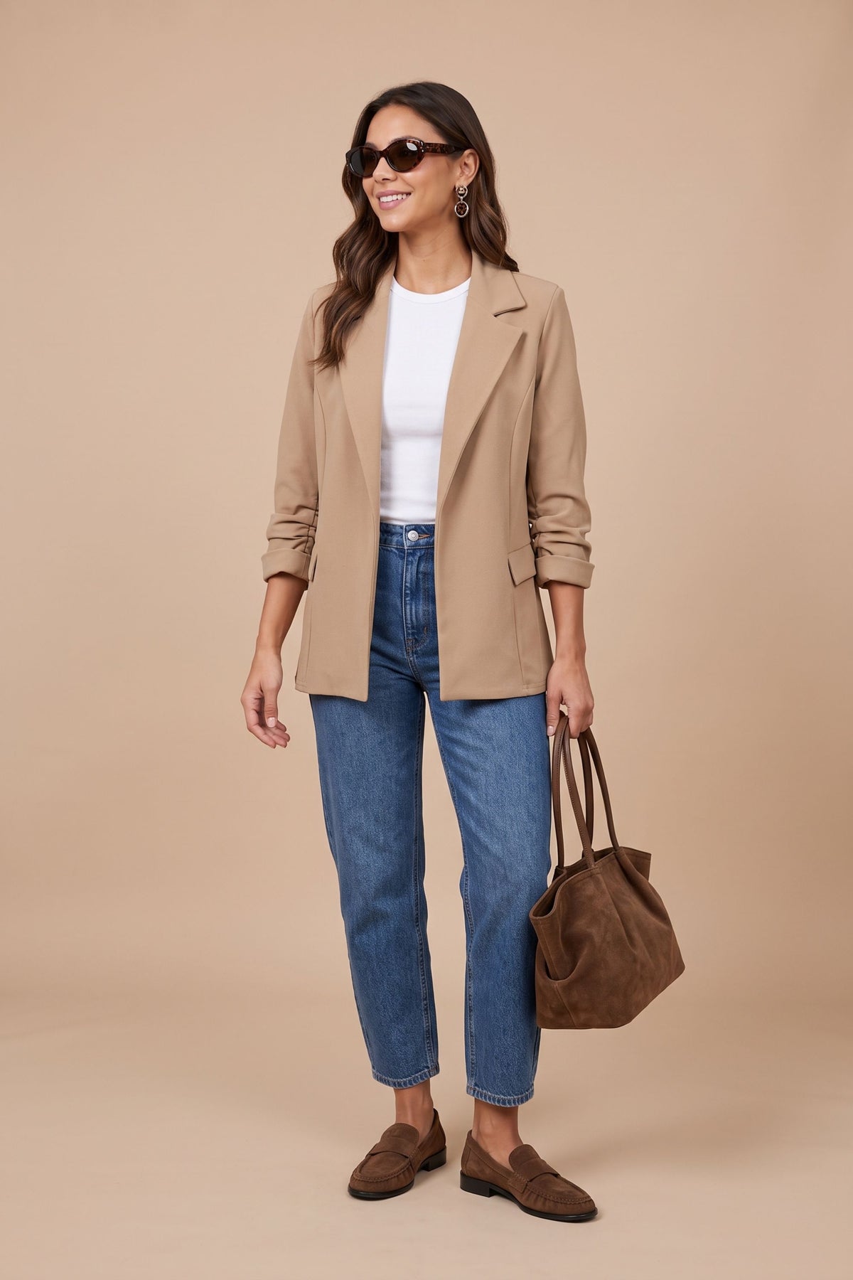 Sofia Stone Ruched Sleeve Relaxed Blazer