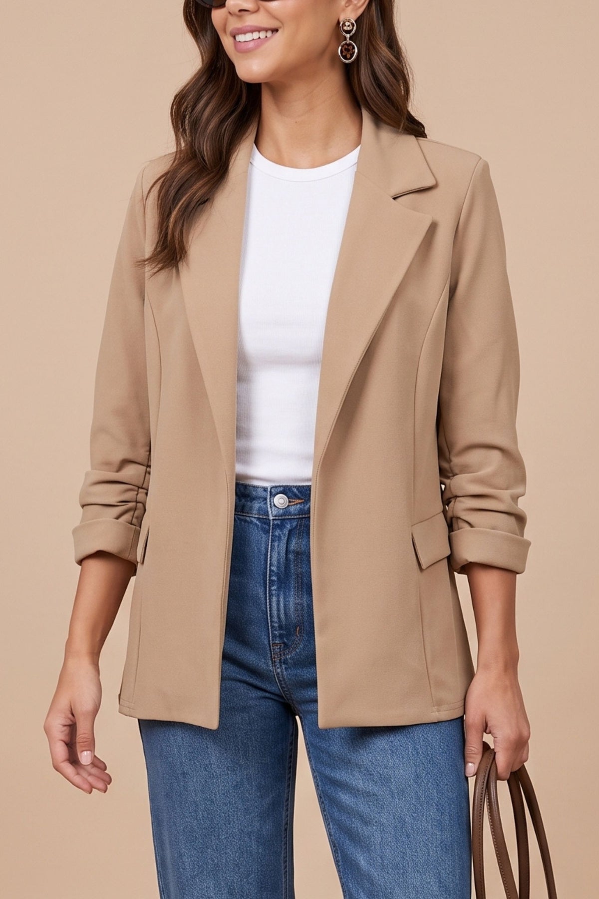Sofia Stone Ruched Sleeve Relaxed Blazer