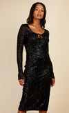 Black Sequin Scoop Neck Midi Dress