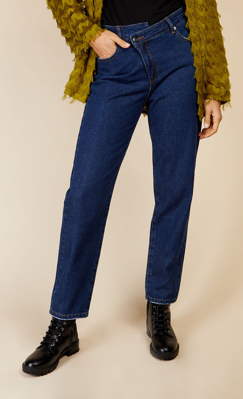 Indigo Criss Cross Straight Denim Jeans by Vogue Williams