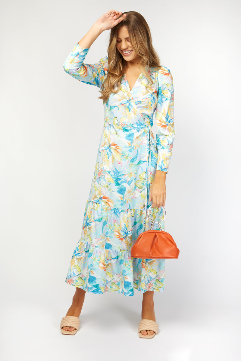 Cambridge Pastel Floral Print Wrap Maxi Dress