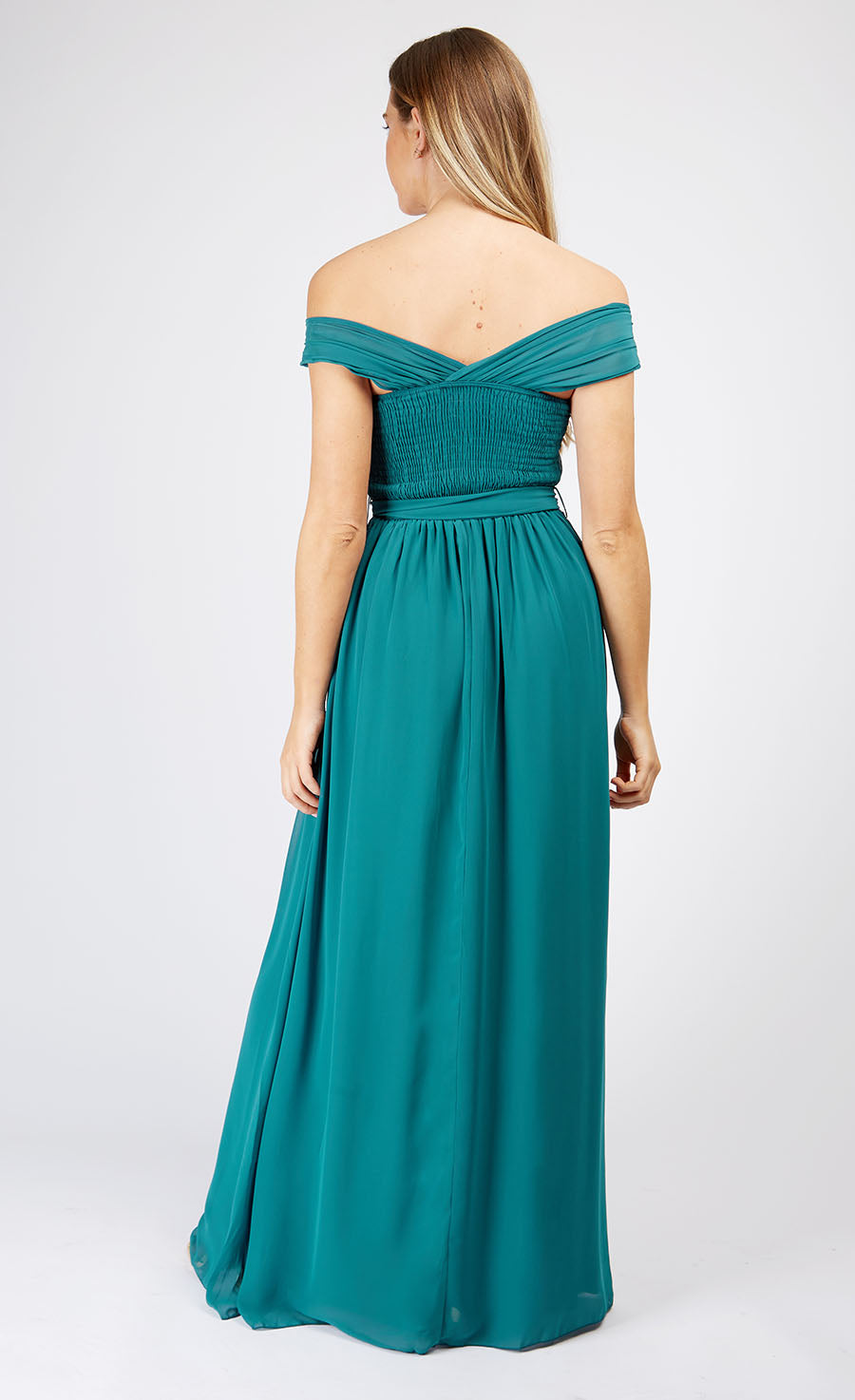 Green Crossover Bardot Maxi Dress Little Mistress